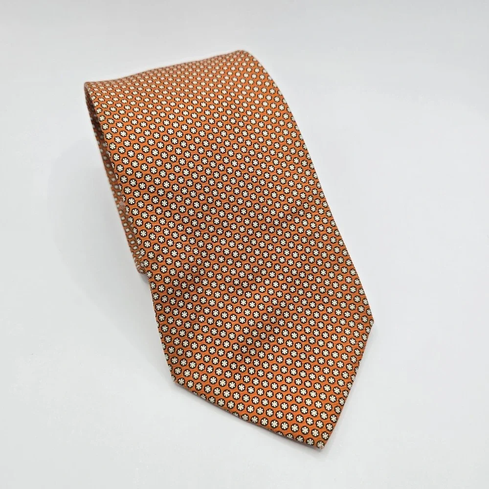 Vintage Brooks Brothers Makers Silk Tie Orange Geometric Made USA 58.5